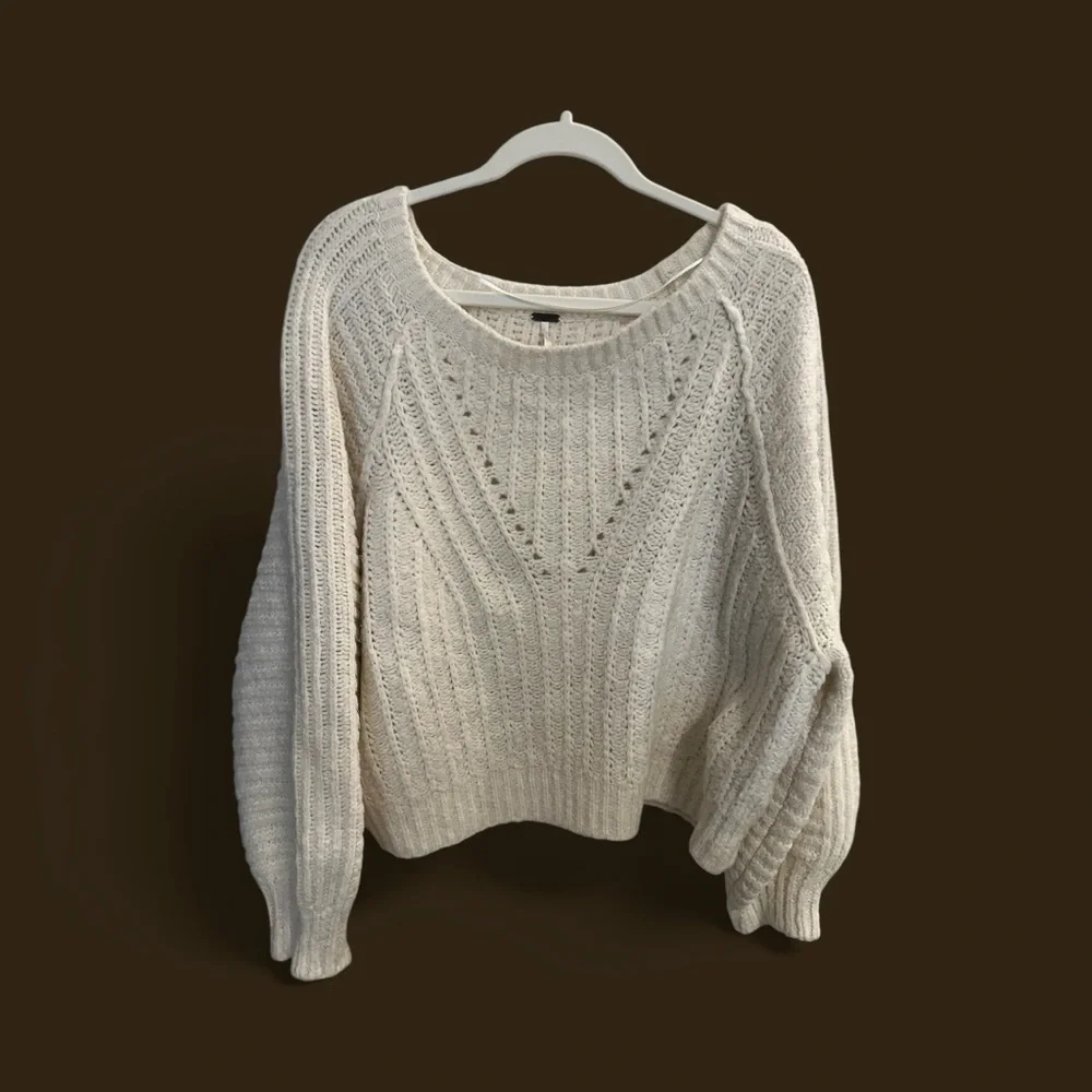Free People Carter Pullover Sweater in Ivory Size M - Picture 4 of 8